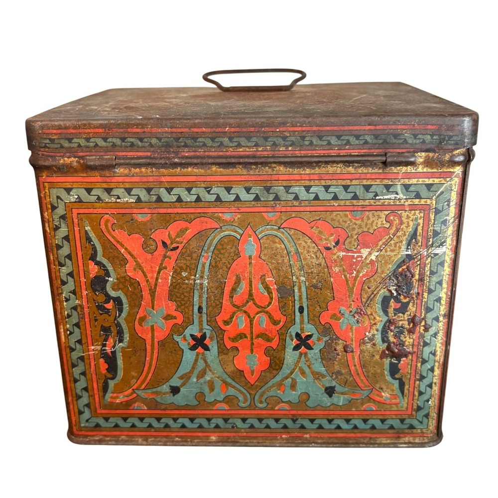 Antique Nabisco Biscuit Tin | NBC Uneeda | Lithographed Metal Box with Handle